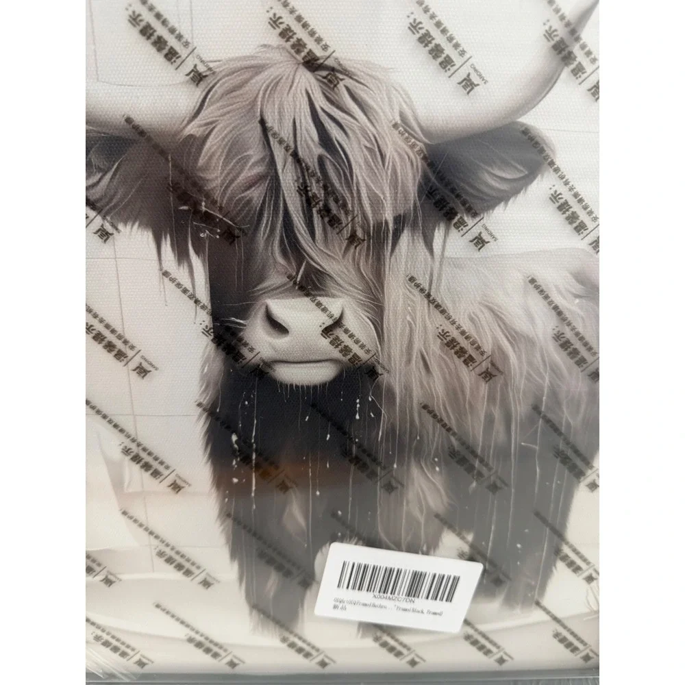 Highland Cow Framed Wall Art Black and White Farmhouse Decor 12x16 Modern Print